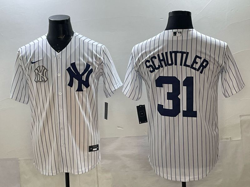 Men New York Yankees #31 Schuttler white stripe Game Nike MLB 2025 Jersey 007